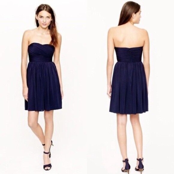 J.Crew Marbella Navy Blue Silk Strapless Chiffon Silk Formal Dress - Size 4 - Picture 1 of 15